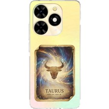 PrintiFy Tecno Spark 20C ile Uyumlu Burç Kartları Boğa Tasarımlı Şeffaf Silikon Kılıf