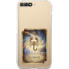 PrintiFy Huawei Y6 2018 ile Uyumlu Burç Kartları Akrep Tasarımlı Şeffaf Silikon Kılıf