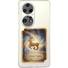 PrintiFy Huawei P50 Pro ile Uyumlu Burç Kartları Oğlak Tasarımlı Şeffaf Silikon Kılıf