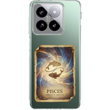 PrintiFy Xiaomi Mi 14 ile Uyumlu Burç Kartları Balık Tasarımlı Şeffaf Silikon Kılıf