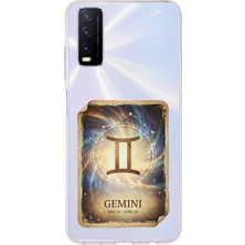 PrintiFy Vivo Y20S ile Uyumlu Burç Kartları Ikizler Tasarımlı Şeffaf Silikon Kılıf
