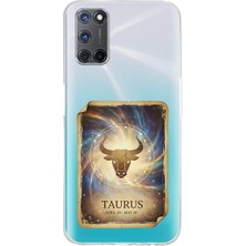 PrintiFy Oppo A92 ile Uyumlu Burç Kartları Boğa Tasarımlı Şeffaf Silikon Kılıf
