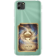 PrintiFy Huawei Y5P ile Uyumlu Burç Kartları Yangeç Tasarımlı Şeffaf Silikon Kılıf