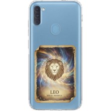 PrintiFy Samsung Galaxy M11 ile Uyumlu Burç Kartları Aslan Tasarımlı Şeffaf Silikon Kılıf