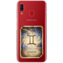 PrintiFy Samsung Galaxy A20 ile Uyumlu Burç Kartları Ikizler Tasarımlı Şeffaf Silikon Kılıf