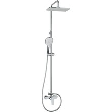 Adell Azure Rain Kare Duş Sistemi Krom - Bataryalı Yağmur Duş Seti | 28X18 cm Tepe Duşu | 3 Fonksiyonlu El Duşu | Pirinç Gövde & Pvc Hortum