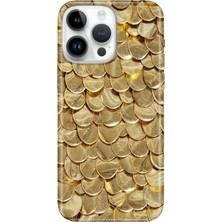 Senada iPhone 15 Pro Max Kılıf Desenli Baskılı Tpu Rubber Kapak Gold Yaprak