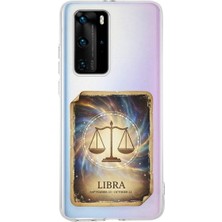 PrintiFy Huawei P40 Pro ile Uyumlu Burç Kartları Terazi Tasarımlı Şeffaf Silikon Kılıf