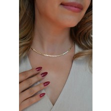 Sacce Scarves & Accessories 14K Gold Kaplama Ezme Zincir Kolye – Işıltılı Pul Model (45 Cm)