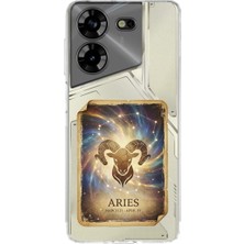 PrintiFy Tecno Pova 5 ile Uyumlu Burç Kartları Koç Tasarımlı Şeffaf Silikon Kılıf