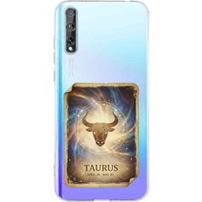 PrintiFy Huawei Y8P ile Uyumlu Burç Kartları Boğa Tasarımlı Şeffaf Silikon Kılıf