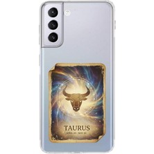 PrintiFy Samsung Galaxy S21 Plus ile Uyumlu Burç Kartları Boğa Tasarımlı Şeffaf Silikon Kılıf