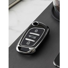 Lanitra Peugeot Citroen 5008 308 207 307 Partner C2 C3 C4 Berlingo 3 Buton Nano Anahtar Kılıfı Siyah-Gümüş