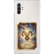PrintiFy Samsung Galaxy Note 10 Plus ile Uyumlu Burç Kartları Koç Tasarımlı Şeffaf Silikon Kılıf