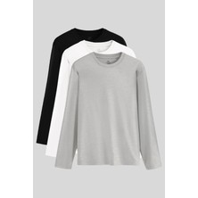 Tommy Life Standart Fit Basic O Yaka  3lü Paket Siyah-Beyaz-Gri Melanj Erkek T-Shirt -  87997