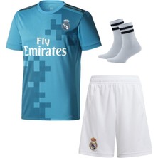 Andream 2018 Şampiyonlar Ligi Ronaldo Turkuaz Futbol Çocuk Forması 3'lü Set (Beyaz Şortlu)