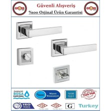 Lama Rozetli Wc Banyo Kapı Kolu - Mat Nikel - 1 Takım Ön ve Arka