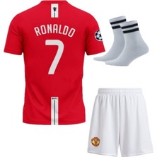 Andream 2008 Sezon Retro Ronaldo Kırmızı Futbol Çocuk Forması 3'lü Set Çorap Hediyeli