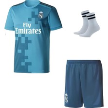 Andream Ronaldo Real Madri'd 2018 Sezon Turkuaz Futbol Çocuk Forması 3'lü Set Çorap Hediyeli