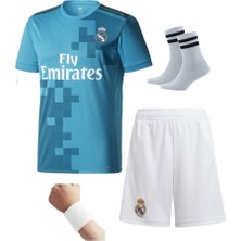Andream 2018 Şampiyonlar Ligi Ronaldo Turkuaz Futbol Çocuk Forması 4'lü Set (Beyaz Şortlu)