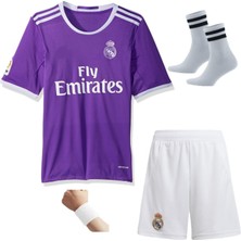 Andream 2016/17 Real Madri'd Ronaldo Mor Futbol Çocuk Forması 4'lü Set (Beyaz Şortlu) Çorap +Bileklik Hediyeli