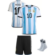 Andream Arjantin 2023/2024 Sezon Messi Dünya Kupası 3 Yıldız Futbol Çocuk Forması 3'lü Set Çorap Hediyeli