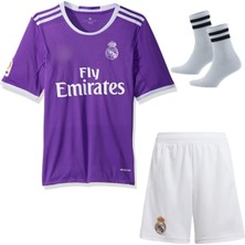 Andream 2016/17 Real Madri'd Ronaldo Mor Futbol Çocuk Forması 3'lü Set (Beyaz Şortlu) Çorap Hediyeli