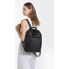 Hüvendo Barcelona Günlük Orta Boy Spor Çok Cepli Kadın Sırt Çantası 1928 Siyah
