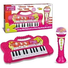 Bontempi Elektronik Karaoke Seti, 24 Tuşlu Işıklı Org ve Şarkı Söyleme Mikrofonu, 2'si 1 Arada, Pem