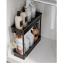 Ata Rafata Çok Amaçlı Askılı Banyo Düzenleyici Kaydırmaz Tabanlı 2 Katlı Evye Altı Düzenleyici