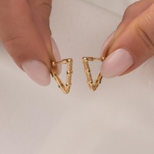 Hakan Mücevherat Üçgen Renkli Taşlı Küpe 14 Ayar Altın