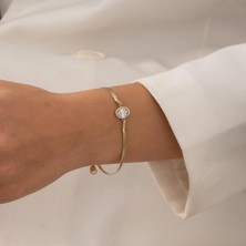 Hakan Mücevherat Ortası Taşlı 14 Ayar Altın Bileklik