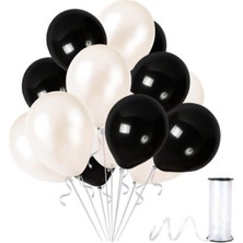 Empressco 50 Adet Metalik Sedefli Beyaz ve Siyah Balon Seti