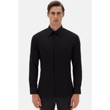 Twn Slim Fit Siyah Düz Gömlek 5EF02EE44343M