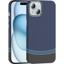 Zore iPhone 15 Kılıf Magsafe Şarj Özellikli Karbon Fiber Görünümlü Vlmt Gros Kapak - Siyah-Lacivert