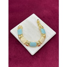 Calista Aksesuar Mavi ve Krem Renkli Altın Detaylı Kemikli Bileklik