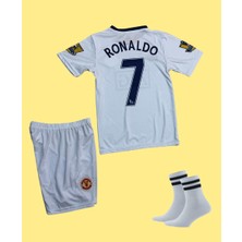 Andream 2008 Sezon Retro Ronaldo Beyaz Futbol Çocuk Forması 3'lü Set Çorap Hediyeli