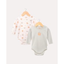 Hoogie 2’li Uzun Kollu Teddy Desenli Bebek Body/Zıbın - Ekru & Mint