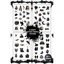 Birikiyedi 4 Sayfa Sticker (60 + Adet) Gothic Sticker Seti - Etiket -Planner Bullet Journal Ajanda Laptop Için
