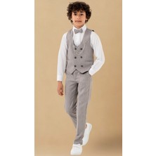 Erkek Çocuk Smokin Takım Elbise – Pantolonlu Yelekli Papyonlu Gömlekli Zincirli 5’li Set