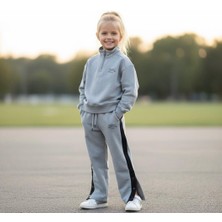 Luna Mia Baby Boston Nakışlı  Yanları Şeritli Yırtmaçlı Paça Detaylı Takım