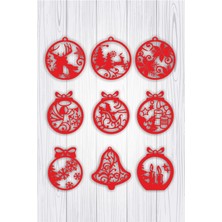 Empressco Beyaz Ahşap Yılbaşı Süsleri, 9'lu Kırmızı Set, Dekoratif ve Şık Tasarım