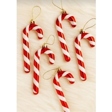 Empressco Yılbaşı Çam Ağacı Süsü, 6 Adet, Kırmızı-Beyaz, 7cm, Renkli, Şeker Kamışı Süs