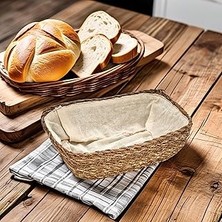 Deconox El Yapımı Hasır Içi Bezli Dikdörtgen Ekmeklik ve Dekoratif Dikdörtgen Hasır Sepet, Hasır Iç
