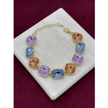 Calista Aksesuar Rengarenk Parlak Taşlı Geometrik Şekilli Gold İthal Bileklik