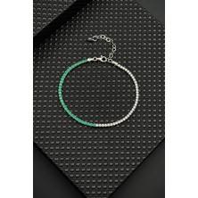Frnch 925 Ayar Gümüş 2mm Zirkon Taşlı Yeşil-Beyaz Renk Tennis Erkek Bileklik FRJ11979-2079-YA