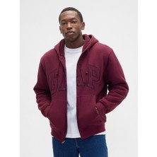 Gap Erkek Bordo Relaxed Gap Logo Sherpa Astarlı Fermuarlı Sweatshirt