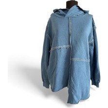 Phuti Kapüşonlu Uzun Kol Yıkamalı Casual Pamuklu Asimetrik Örme Sweatshirt