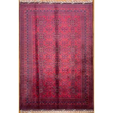 El Dokuma Afgan Halı Yıldız Desenli Bordo Renk 6 Metre Kare