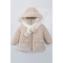 Bebek Vadisi Atkı Kapüşonlu Cepli Içi Peluş Kürklü Fermuarlı Kapitone Kar Şişme Kışlık Kız Bebek Mont Çocuk Kaban